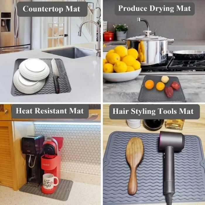 Foldable Silicone Drying Mat — Heat-resistant, Anti-slip Kitchen Drain Mat