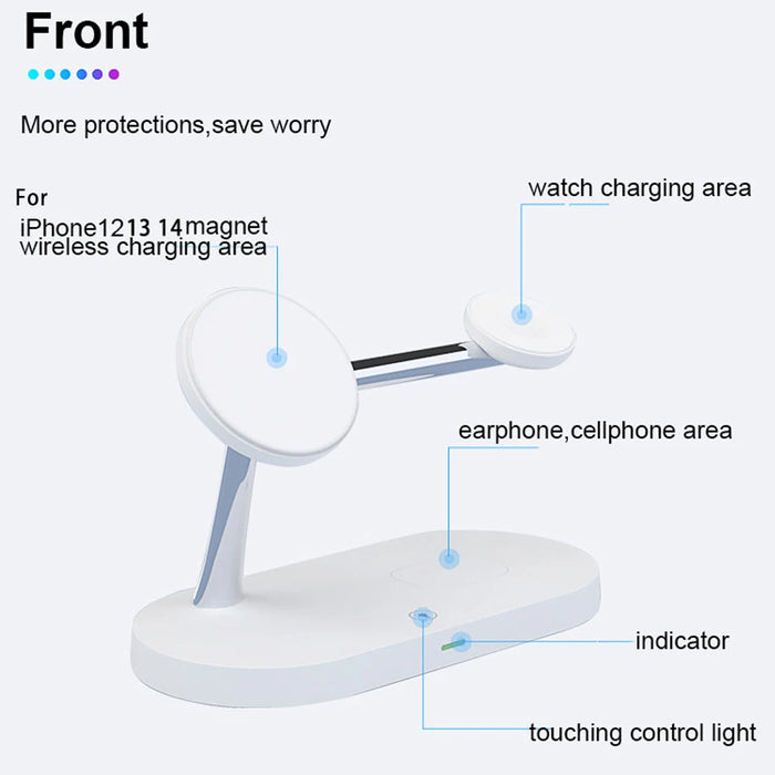 3-in-1 Magnetic Wireless Charger Stand for iPhone 12–17, Apple Watch Series 4–10 & AirPods (Qi)