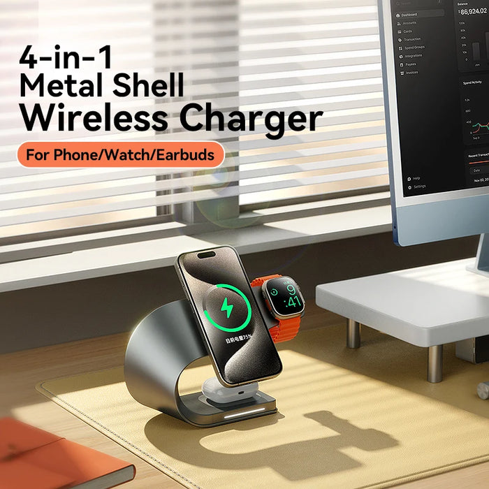 4-in-1 Magnetic 15W Metal Wireless Charging Station – Phone, Watch & Earbuds