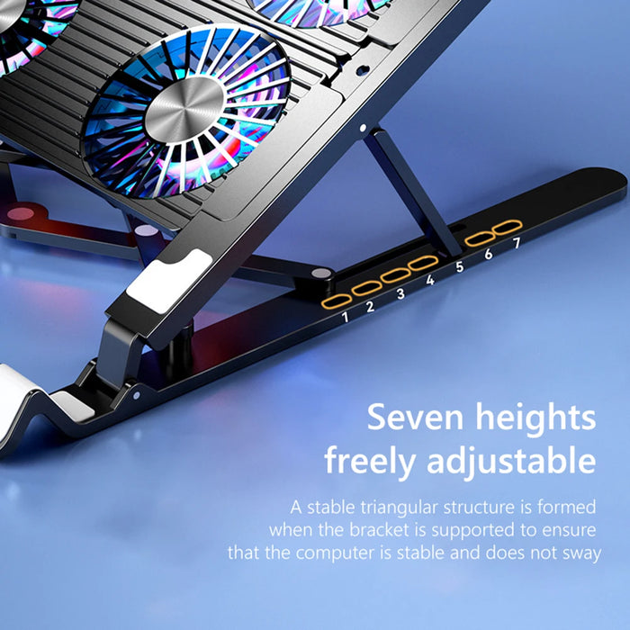Foldable Laptop Cooling Pad — 2 or 4 Fans, RGB, 7 Heights for 11–17.3-inch Laptops