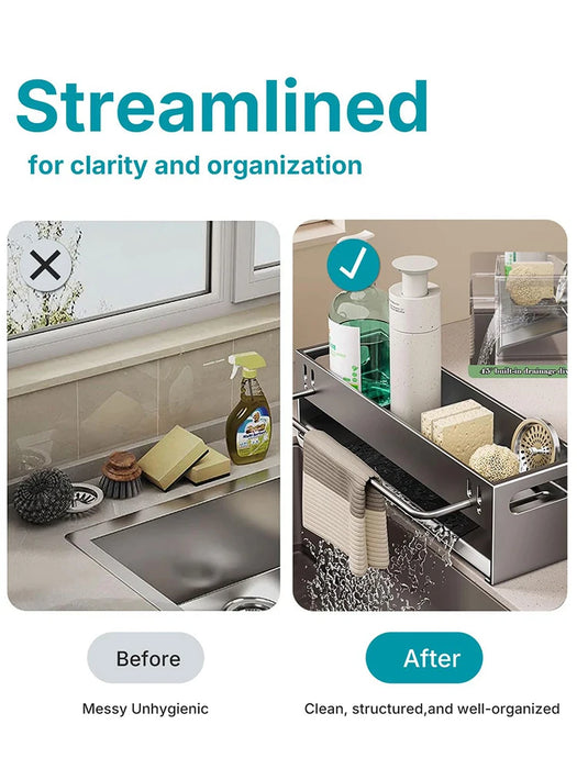 Extra-Large Carbon Steel Sink Caddy - Sponge & Soap Dish Countertop Organiser Rack