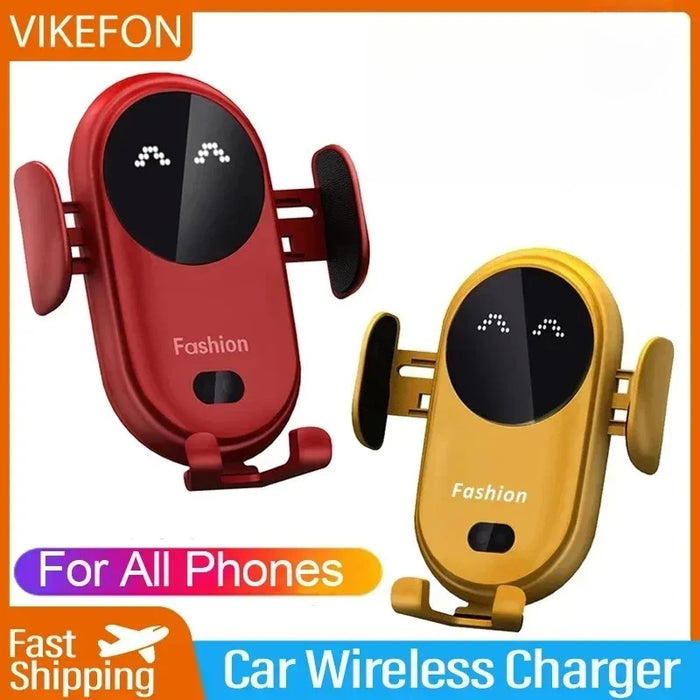 Car Wireless Charger & Phone Holder — Auto Infrared Clamps, 5–30W Fast Charge, 360° Rotate
