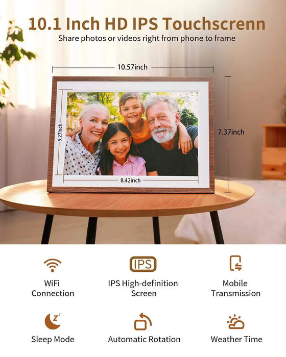 10.1-inch Wi‑Fi Digital Photo Frame — 1280×800 HD Touchscreen, 32GB, Wall‑mountable
