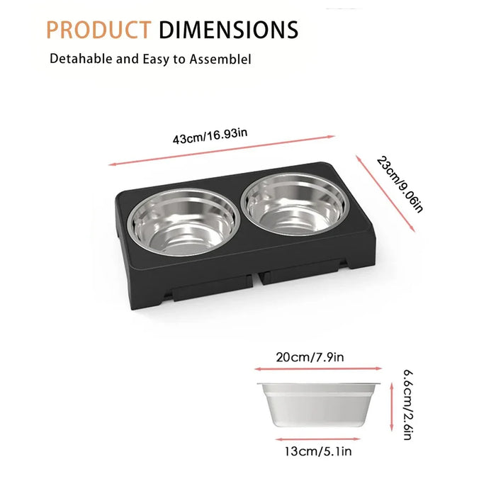 Adjustable Elevated Dog Feeder with Double Stainless Steel Bowls — Small to Large Dogs