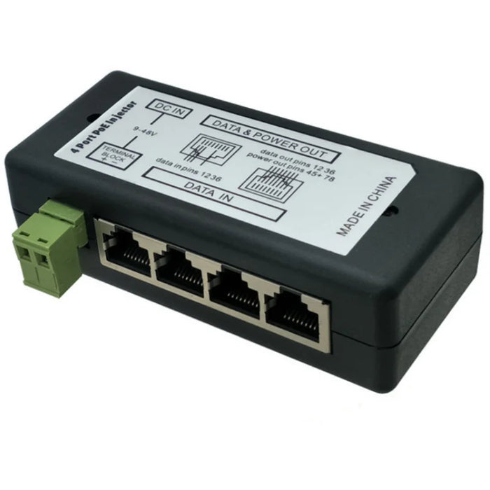4-Port Passive PoE Injector Module – DC 9–48V for IP Cameras & Access Points