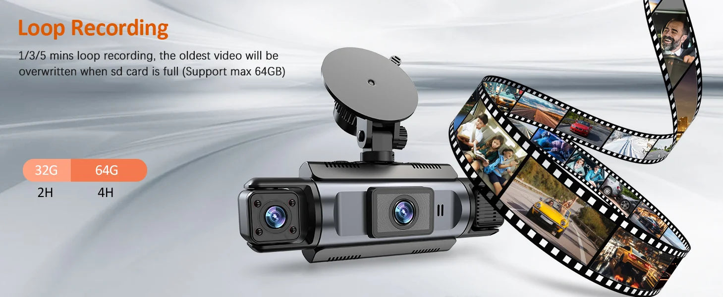 4-Channel Car Dash Cam with Wi‑Fi — FHD 1080p Front, Side & Rear, Night Vision, Hardwire Option