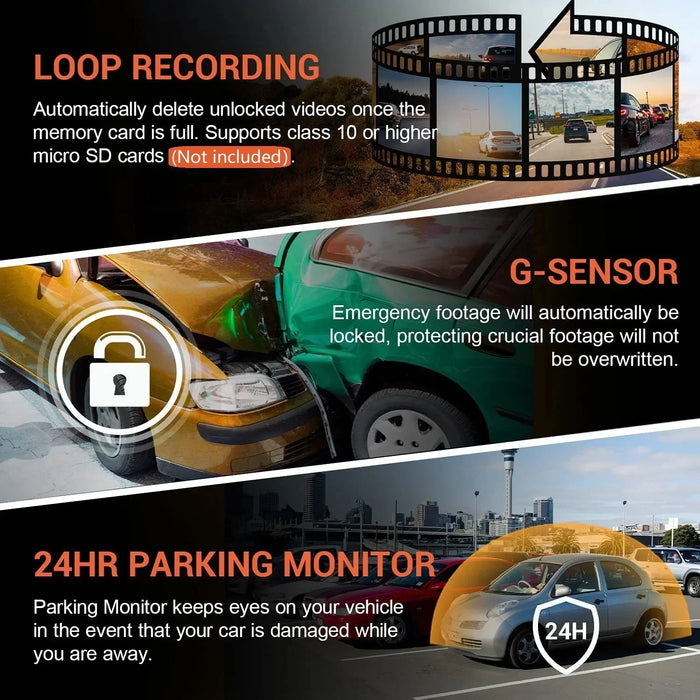 1080p Dual‑Lens Dash Cam with Wi‑Fi — Front & Cabin, Night Vision, Loop Recording