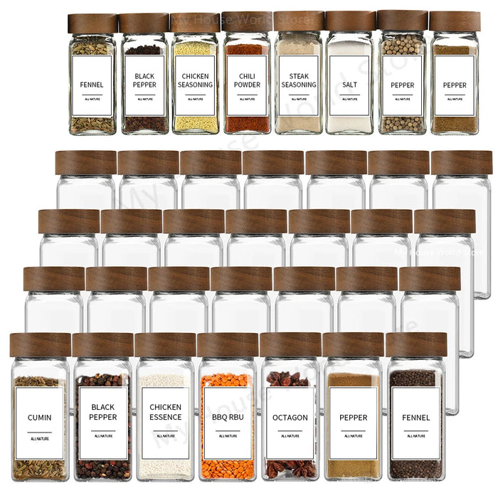 13-piece Glass Spice Jars with Bamboo Lids, 120ml Square Seasoning Jars with Shaker Lids, Labels & Funnel