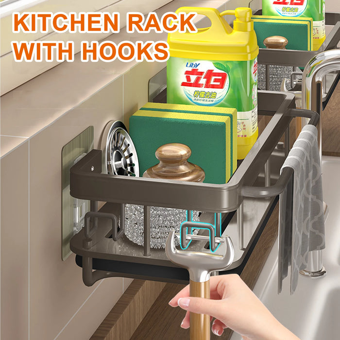 Aluminium Kitchen Sink Drain Rack with Tray — Soap, Sponge & Dishcloth Holder