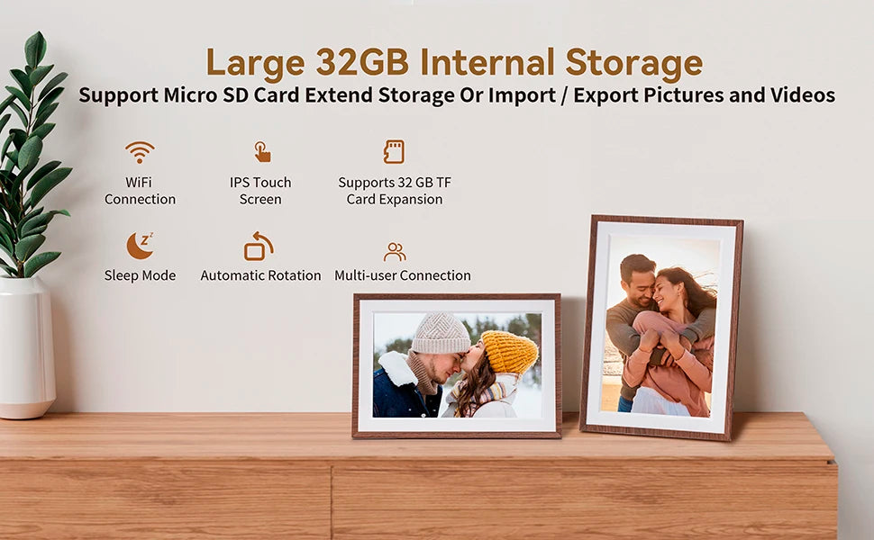 10.1-inch Wi‑Fi Digital Photo Frame — 1280×800 HD Touchscreen, 32GB, Wall‑mountable