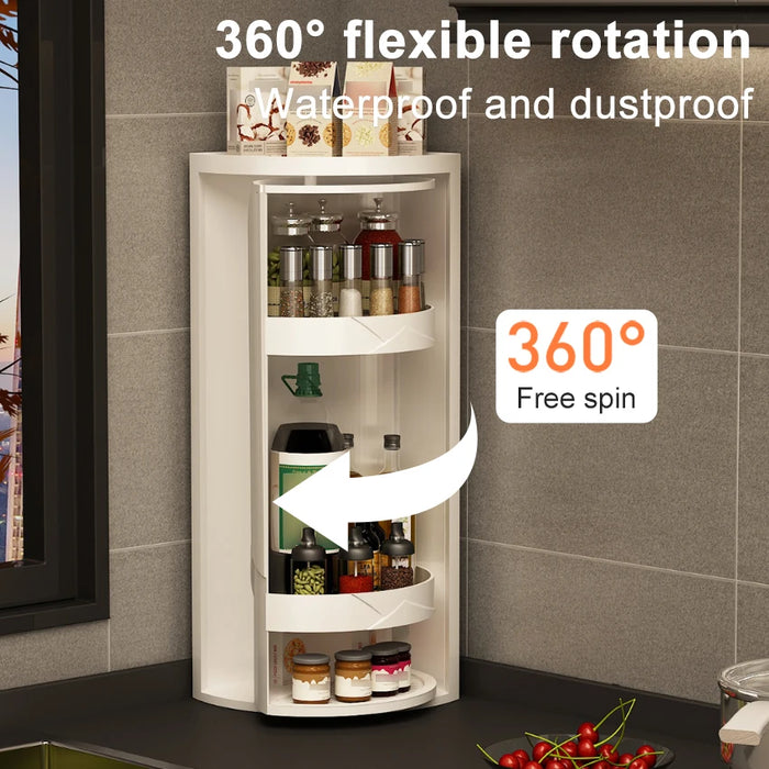 Rotating Adjustable Multi‑Tier Kitchen Corner Shelf – PP Spice & Bottle Organiser
