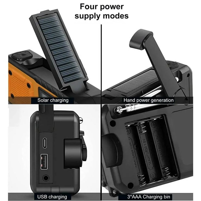 4000mAh Emergency Solar Radio with Hand Crank — AM/FM Weather Radio, LED Reading Light & Phone Charger
