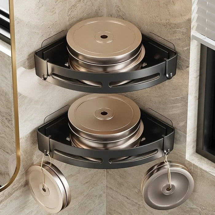 2pcs Corner Bathroom Shelf — Single-Tier Stainless Steel, No‑Drill Adhesive, Model FGR342