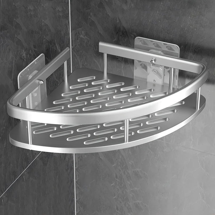 Tension-Mounted Stainless Steel Corner Shower Caddy — Single Tier