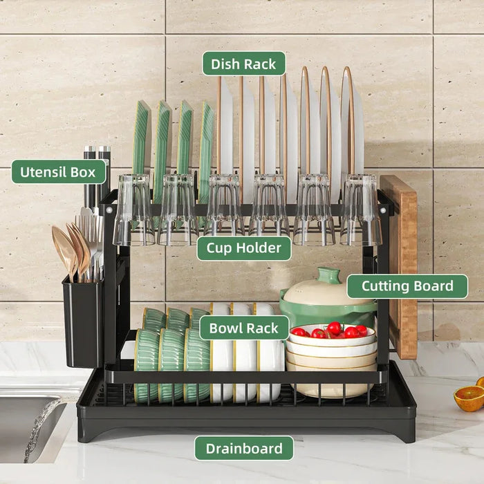 Stainless Steel 2-Tier Dish Rack — Hygienic Residue-Free Drying, Compact Kitchen Organiser