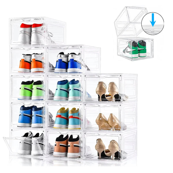 Clear Magnetic Stackable Shoe Boxes — 6/9/12 Pack, Flip-Front Organisers
