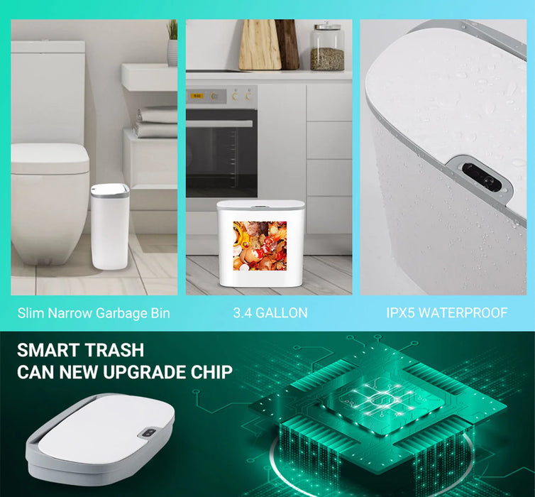 Automatic Touchless Bin with Lid — Motion Sensor, Waterproof Slim Design (13L)