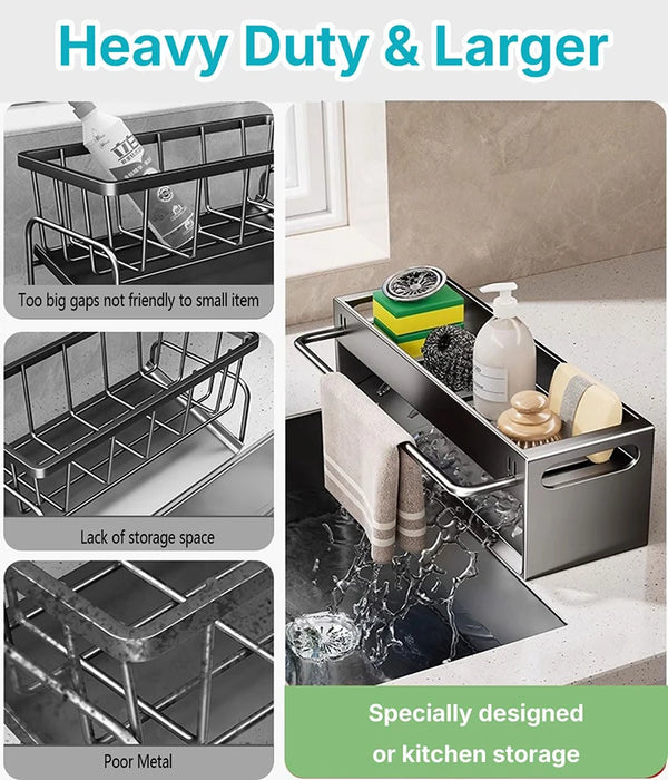 Extra-Large Carbon Steel Sink Caddy - Sponge & Soap Dish Countertop Organiser Rack