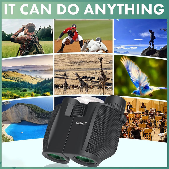 10x25 Folding Compact Binoculars — 10x Magnification, BAK4 Prism, FMC Lens