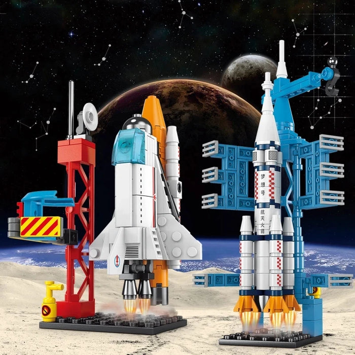 107-Piece DIY Space Rocket & Spaceship Building Set — Launch Centre Model (Plastic Bricks)