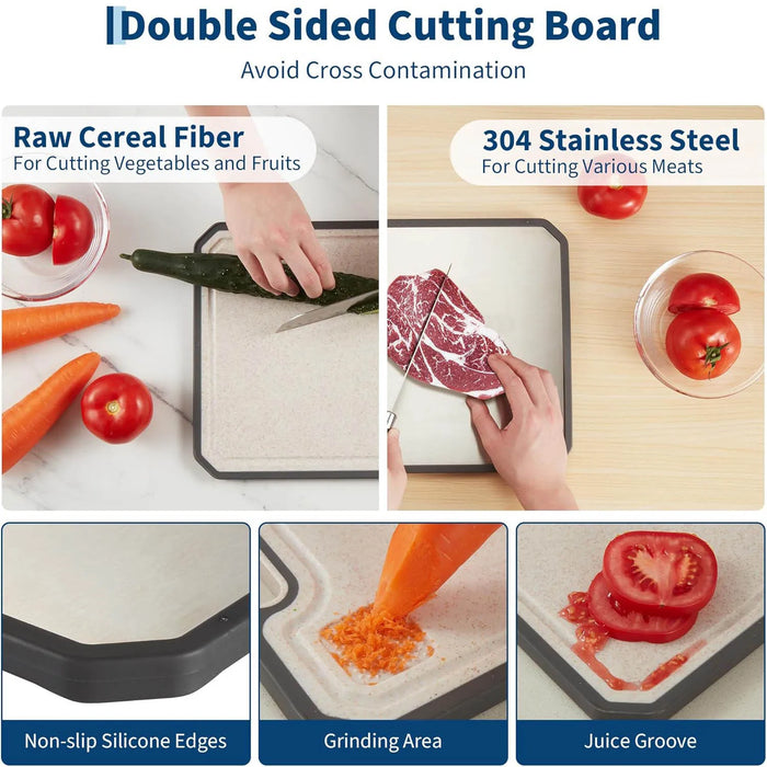 Titanium Double-Sided Cutting Board with Deep Juice Grooves & Handles — 25 x 38 x 1.2 cm