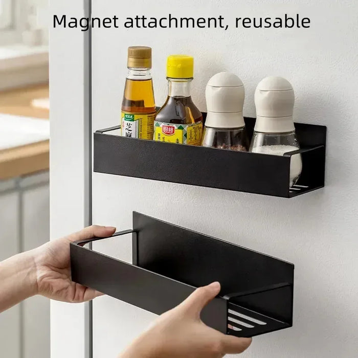 Magnetic Fridge Side Shelf Organiser for Spices — Black (2 pack)