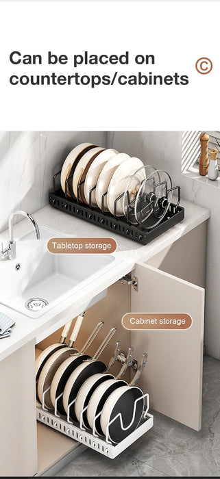 Under-Cabinet Pull-Out Pots & Pans Organiser — Sliding Tray with 8 Adjustable Dividers