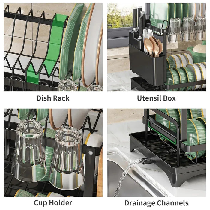 Stainless Steel 2-Tier Dish Rack — Hygienic Residue-Free Drying, Compact Kitchen Organiser