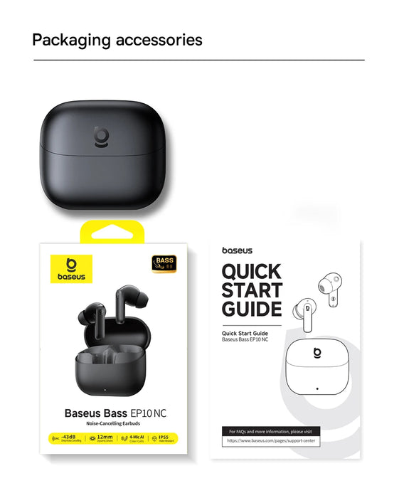 Baseus E Series – ANC True Wireless Earbuds, 12mm SuperBass, Bluetooth 6.0