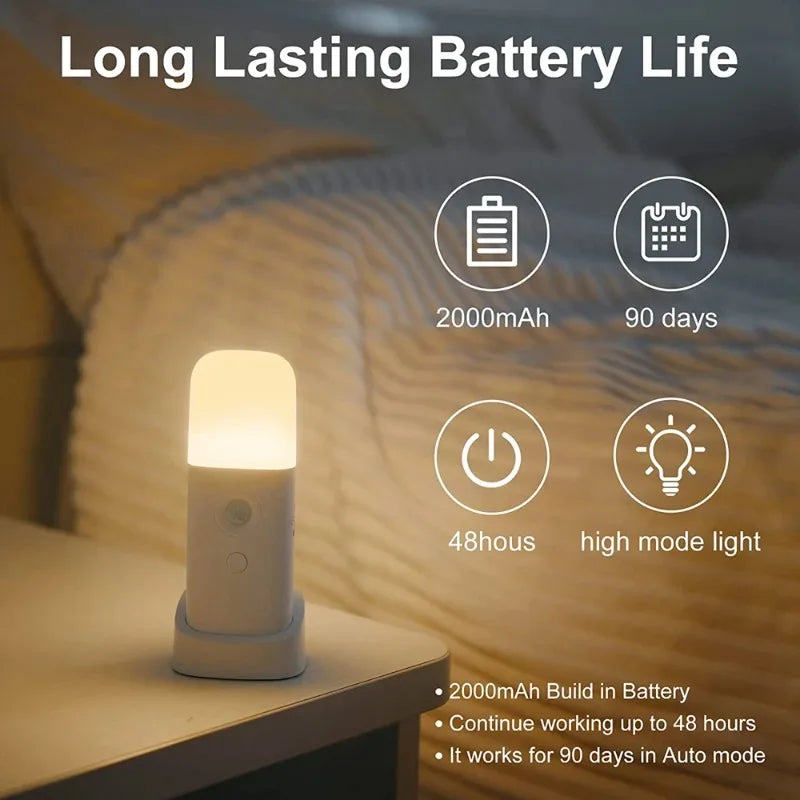 LED bevægelsessensor natlys USB genopladelig - dæmpbar, bærbar, aktiveret natlampe til børneværelse, soveværelse, gang - ideel belysningsløsning for børns sikkerhed og komfort