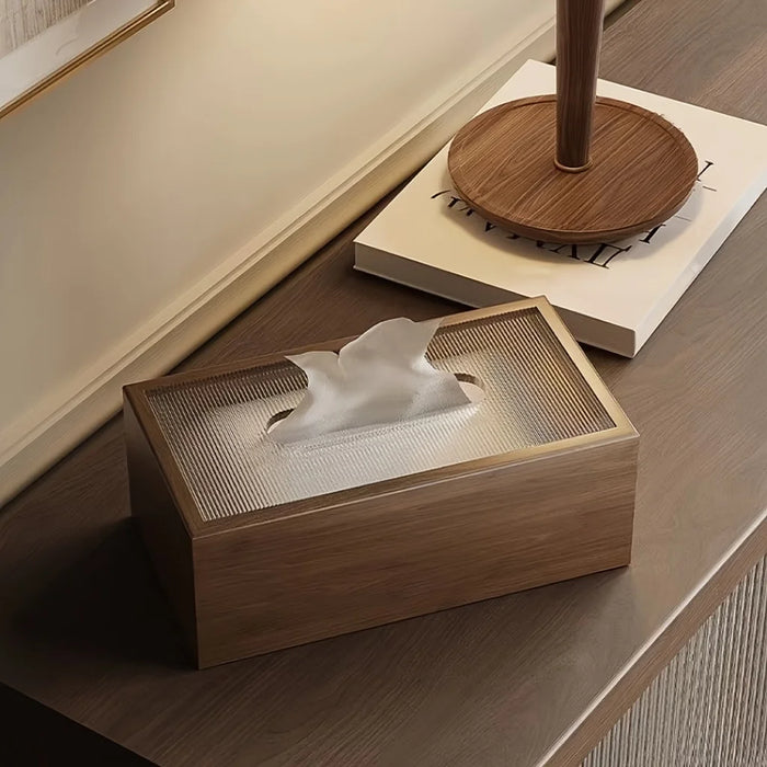 Black Walnut-Pattern Wooden Tissue Box with Paper Drawer — Brown
