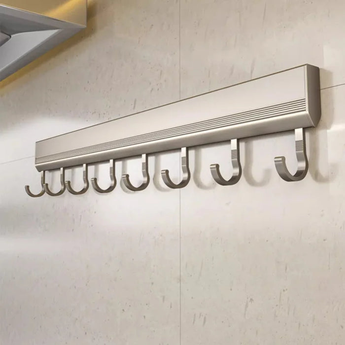 Drill-Free Wall-Mounted Aluminium Hook Rack — 6/8/10 Hook Options
