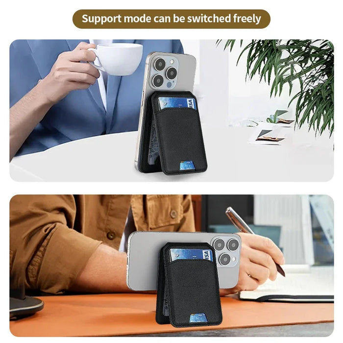 Magnetic PU Leather Wallet Phone Case with Stand and Card Pocket — MagSafe Compatible