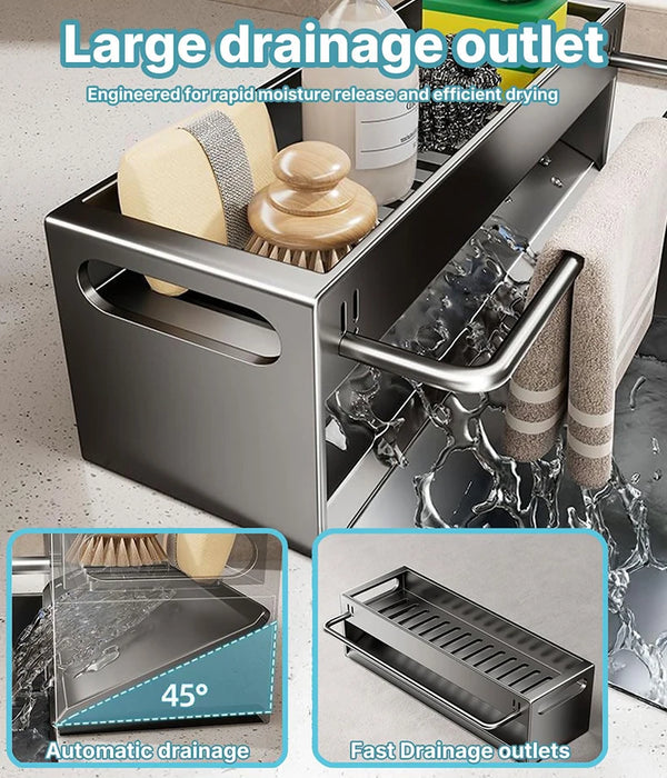 Extra-Large Carbon Steel Sink Caddy - Sponge & Soap Dish Countertop Organiser Rack