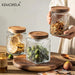 Vintage Glass Canister with Wooden Lid — Airtight Embossed Jar (M)
