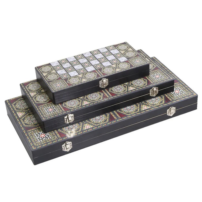 Luxury Knight 3-in-1 Wooden Foldable Game Board — Chess, Checkers & Backgammon