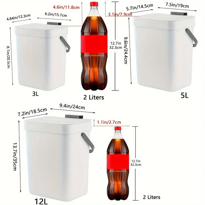 Kitchen Food Waste Bin — Small Countertop Compost Caddy with Lid, Wall-Mountable (3L & 5L)