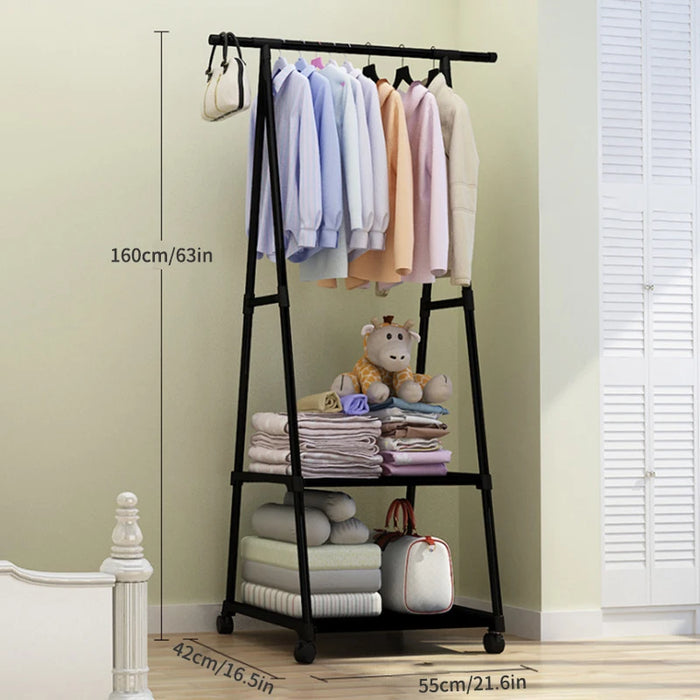 Folding Triangular Rack Floor-Mounted Folding Clothes Rack — Triangular Double-Rail Hanger ...