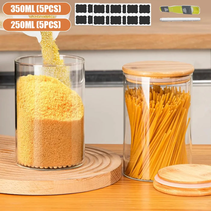 10-piece Glass Storage Jars with Bamboo Lids — Airtight Spice & Food Containers