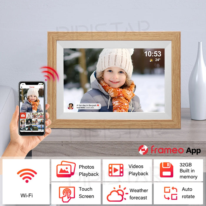 10.1-inch Wi‑Fi Digital Photo Frame — 1280×800 IPS Touchscreen, Frameo App