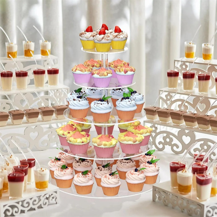 Clear Acrylic Round Cupcake Stand — 3/4/5 Tier Dessert Display for Wedding, Birthday & Christmas