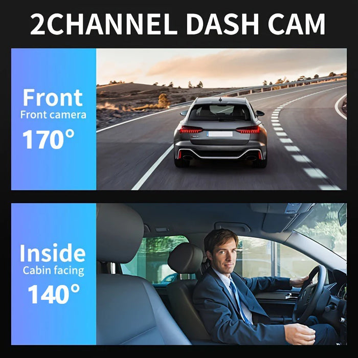 1080P Wi‑Fi Dual Dash Cam — Front & Interior, Night Vision, Loop Recording