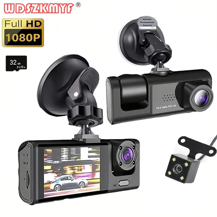 1080P Car Dash Cam — 2/3‑Channel Front, Inside & Optional Rear Camera with Night Vision