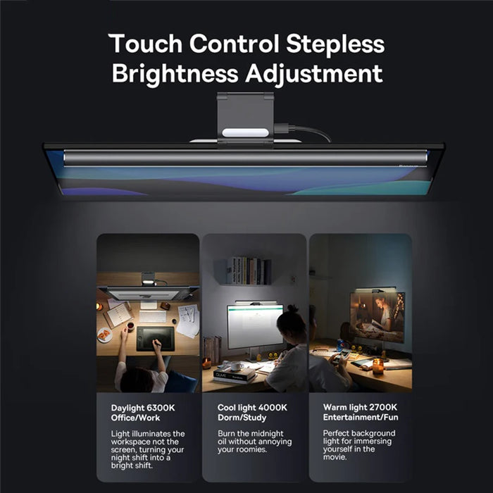 Baseus Screen Light Desk Lamp - Computer Screen Hanging, USB-Powered, Laptop Light, LCD Monitor Light, Table and Study Reading Lamp - Ideal for Working, Studying and Reading Tasks