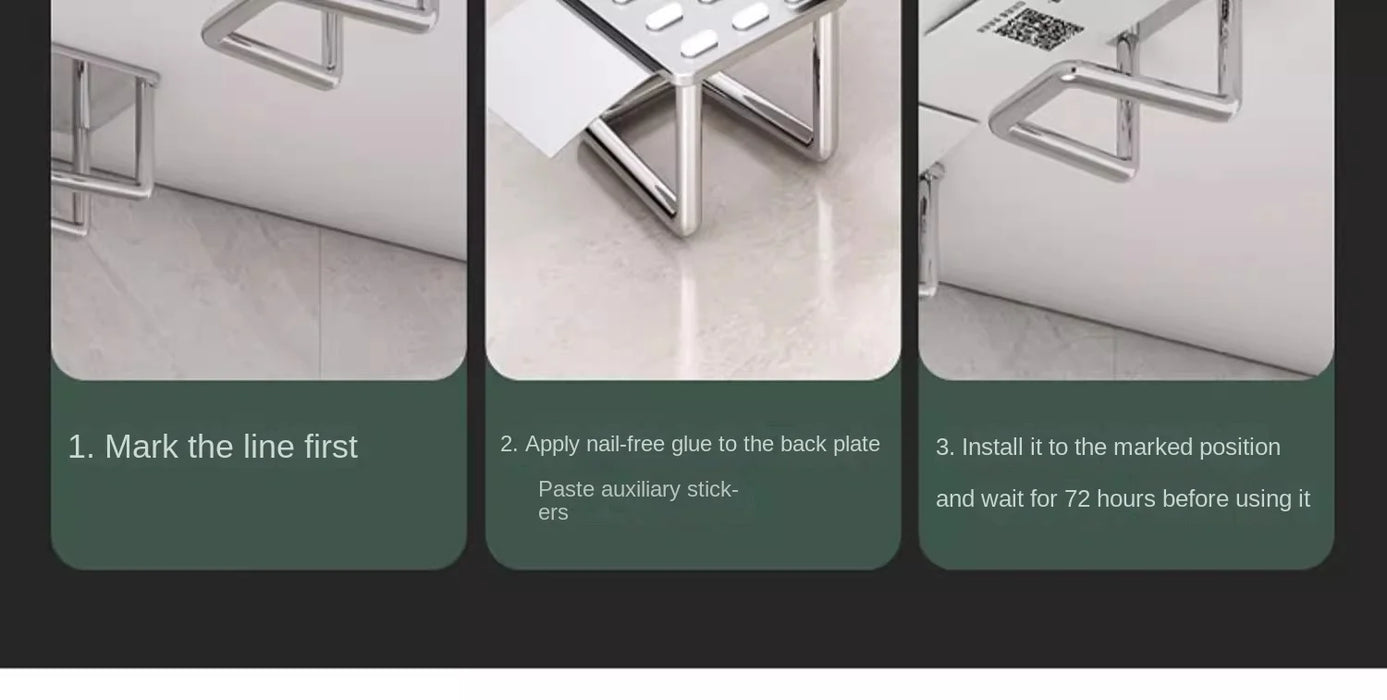Stainless Steel Non-Perforated Kitchen Rack — Wall-Mounted Pot Lid & Cutting Board Holder