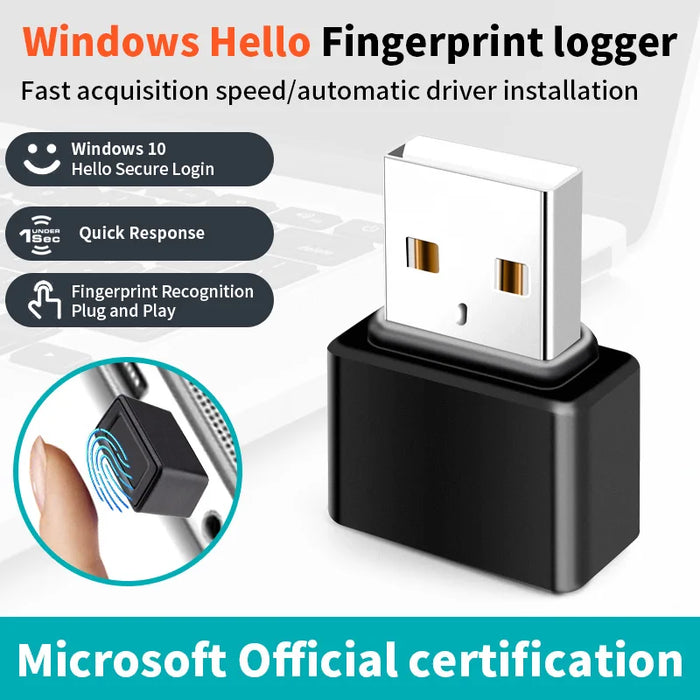 Mini USB Fingerprint Reader for Windows Hello — Metal Biometric Scanner for PC and Laptop