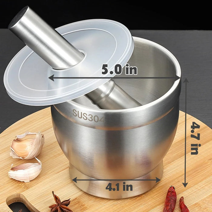 5-inch 304 Stainless Steel Mortar with Lid — Polished Herb Crusher