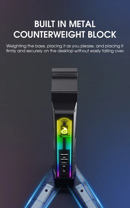 RGB Headset Stand with Sound‑Activated Lights and USB Dock