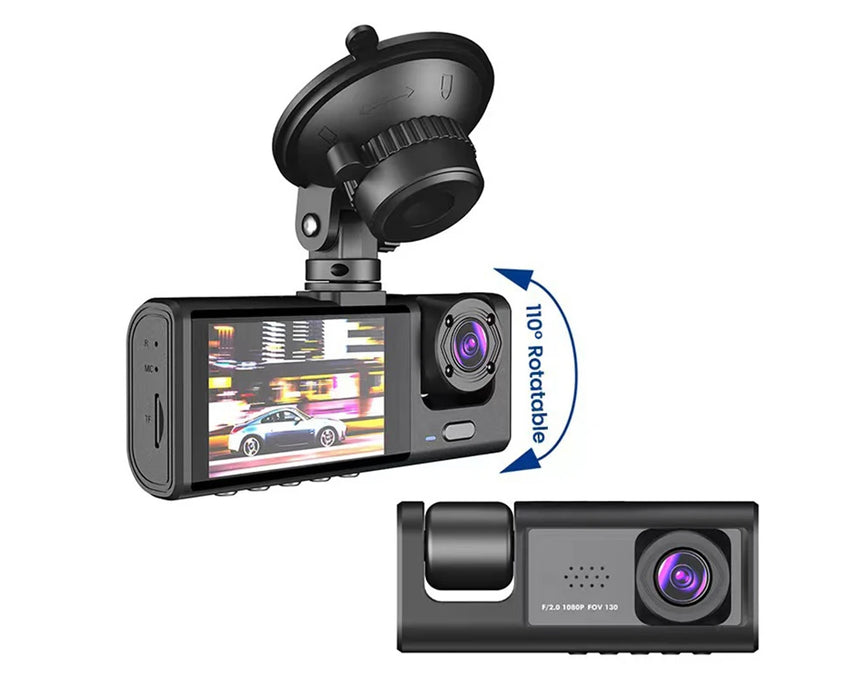 1080P Car Dash Cam — 2/3‑Channel Front, Inside & Optional Rear Camera with Night Vision