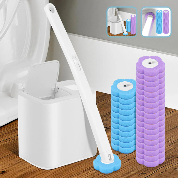 Disposable Toilet Brush Kit — Long Handle & Wall‑Mount Holder
